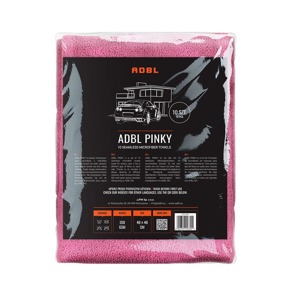 ADBL Pinky 40x40cm 350 gsm (10 szt.) - zestaw bezszwowych ręczników z mikrofibry