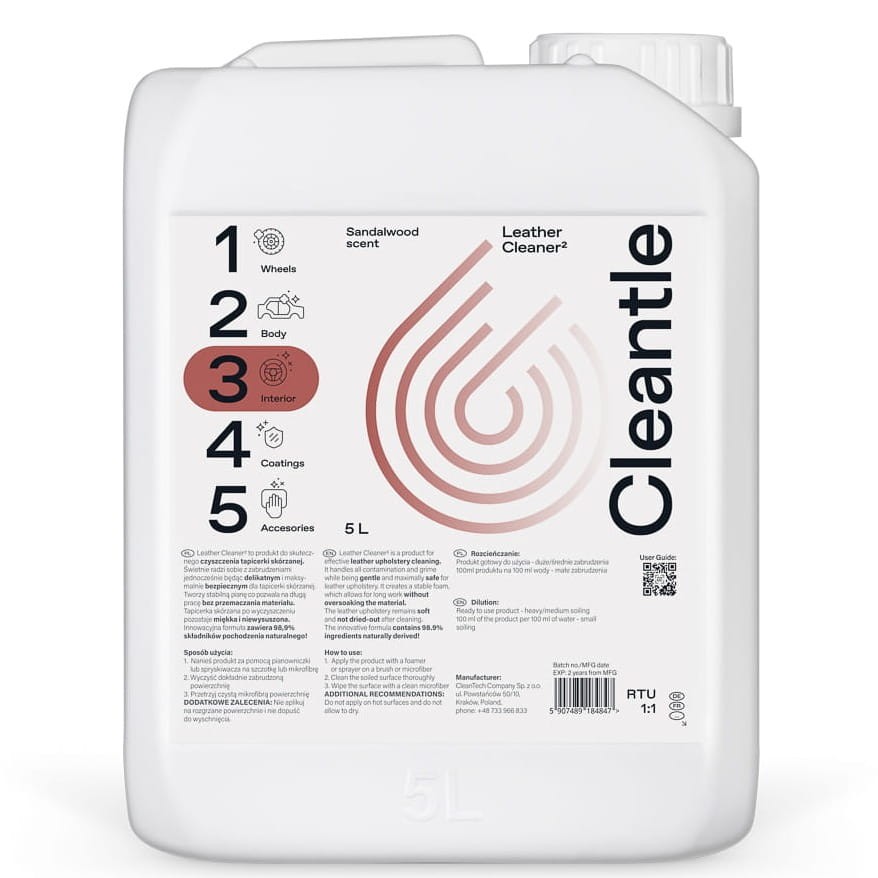 Cleantle Leather Cleaner 5L - preparat do czyszczenia tapicerki skórzanej