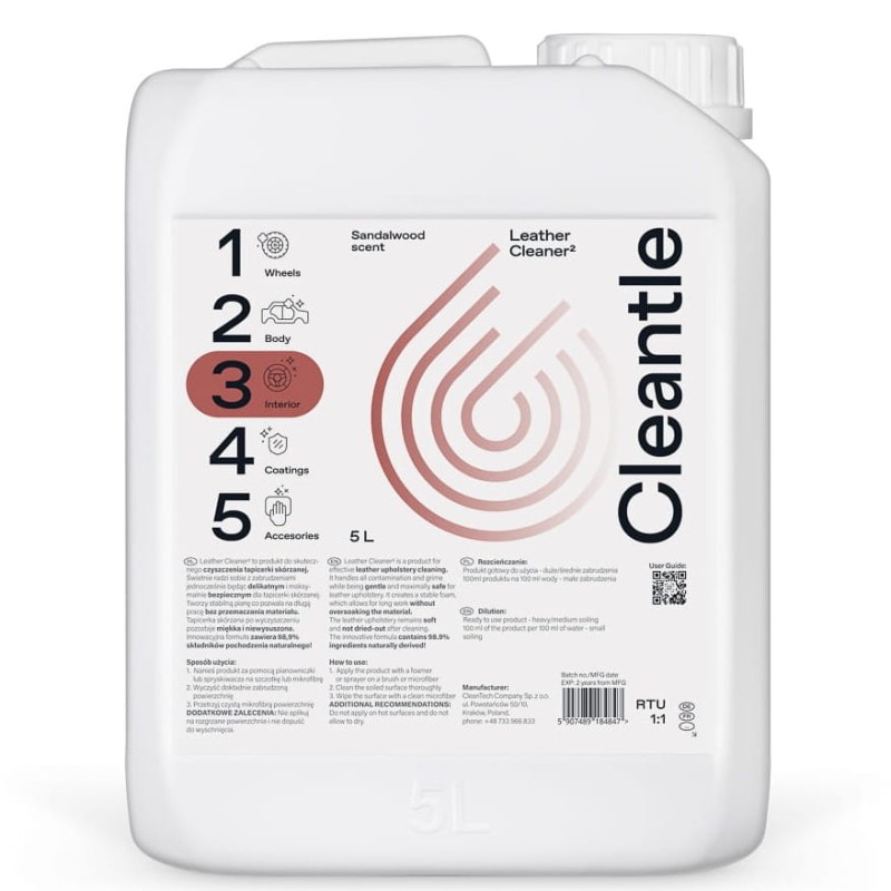 Cleantle Leather Cleaner 5L - preparat do czyszczenia tapicerki skórzanej