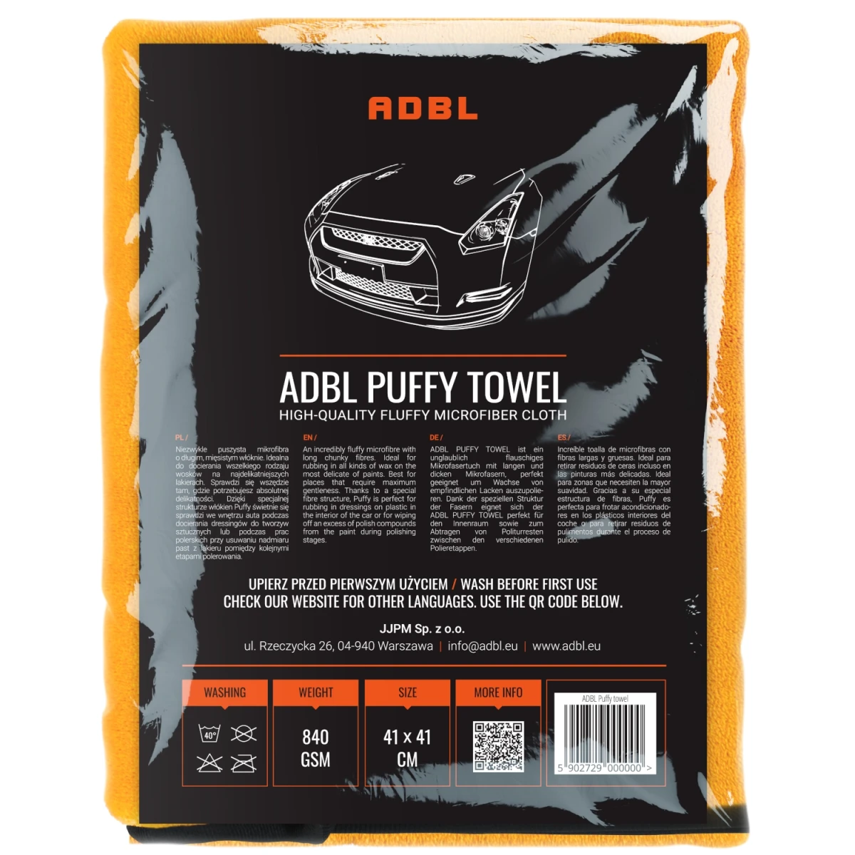 ADBL Puffy Towel 41x41cm 840 gsm - puszysta mikrofibra o długim włóknie