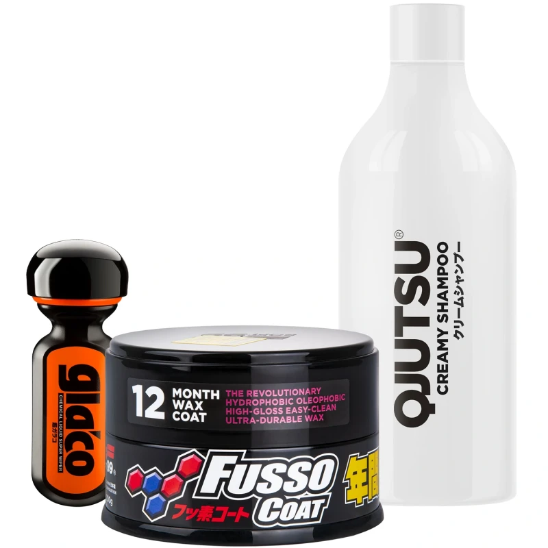 Soft99 Protection Set Dark - zestaw szampon, powłoka hydrofobowa do szyb oraz wosk do lakieru