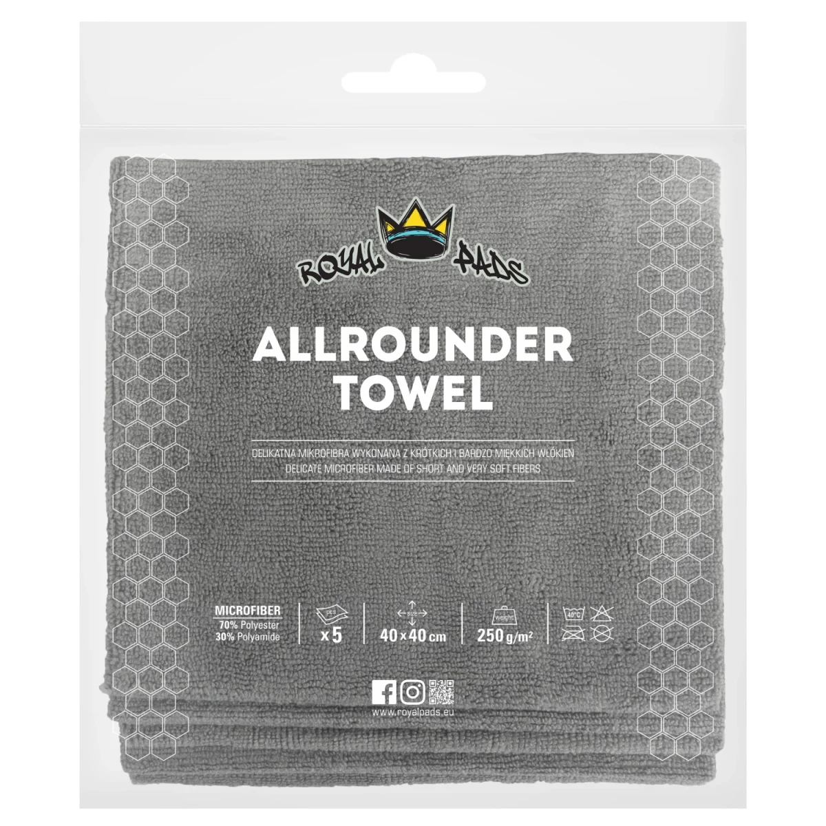 royal-pads-allrounder-towel-40x40cm-5szt-zestaw-bezszwowych-mikrofibr-250gsm